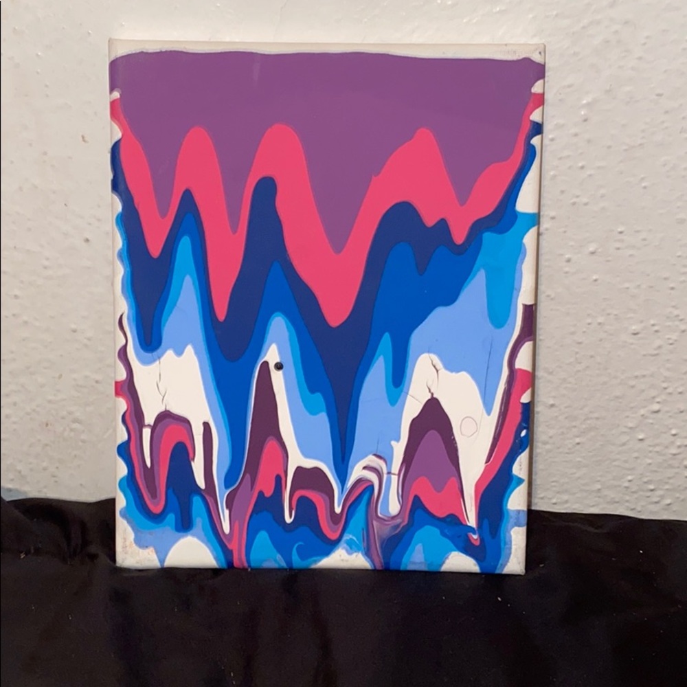 Purple pink black blue and white drip painting